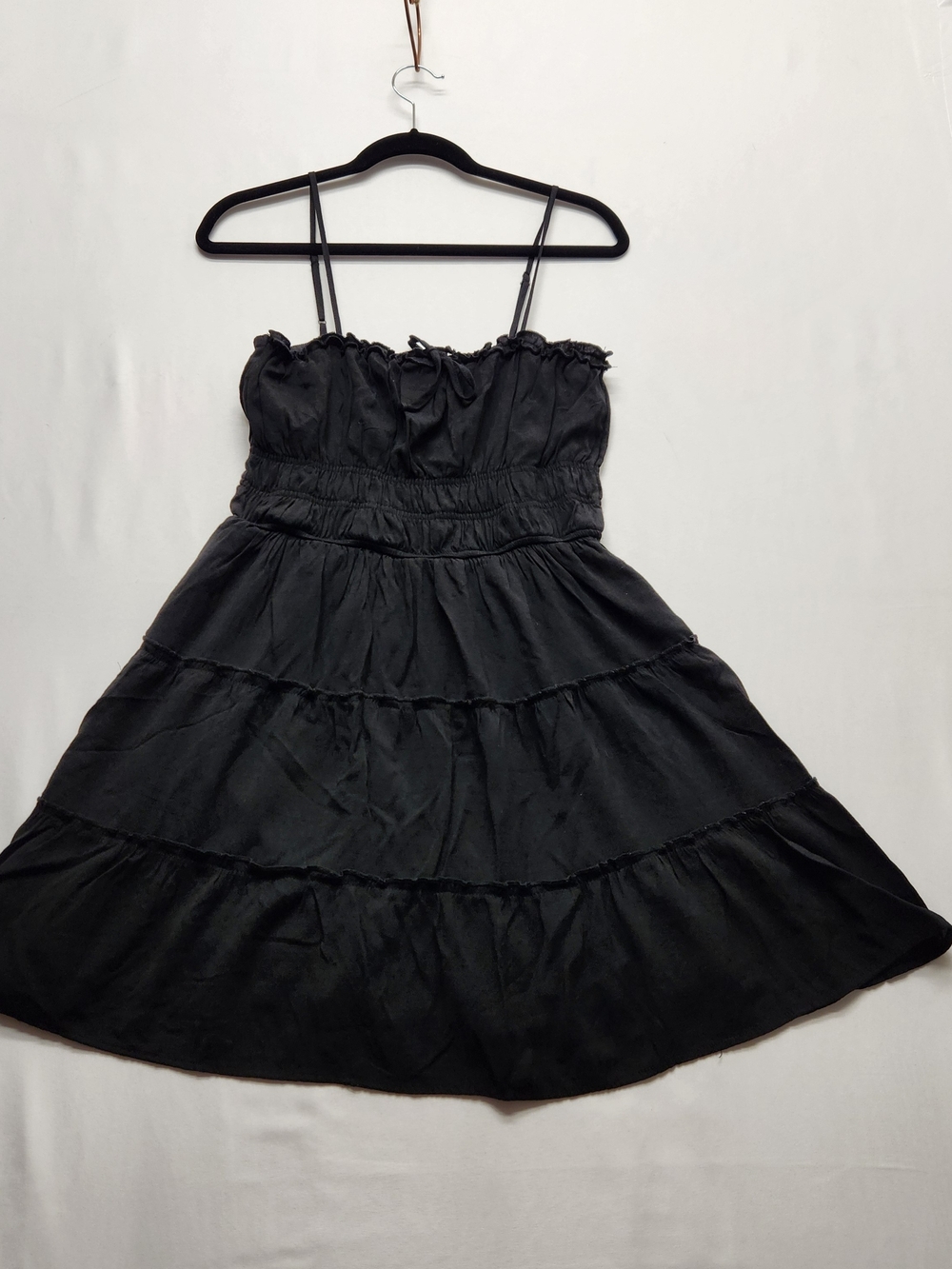 ⭐️Trixxi Black Emma Tiered Smocked Mini Dress XL Boho Spaghetti Strap Casual LBD